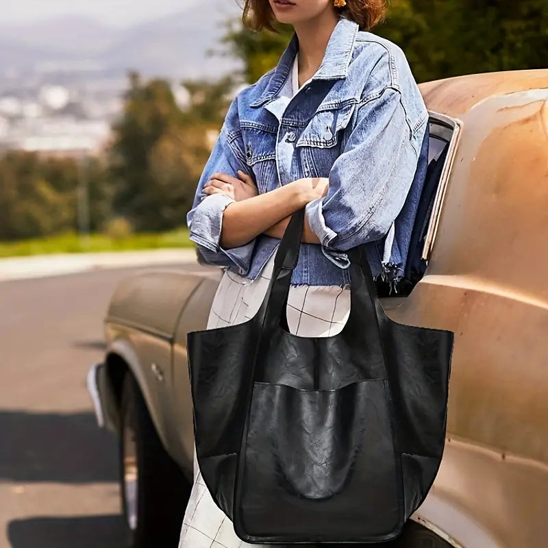 Women PU Leather Handbags Tote Bag Soft Retro Designer Large Capacity 24Hr Smart